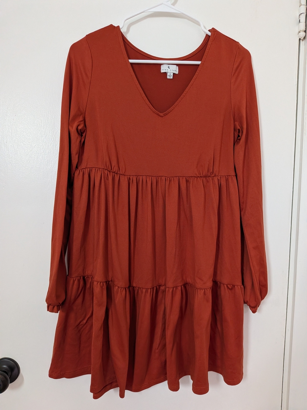 True Craft Long Sleeve Tiered Dress - Rust Orange